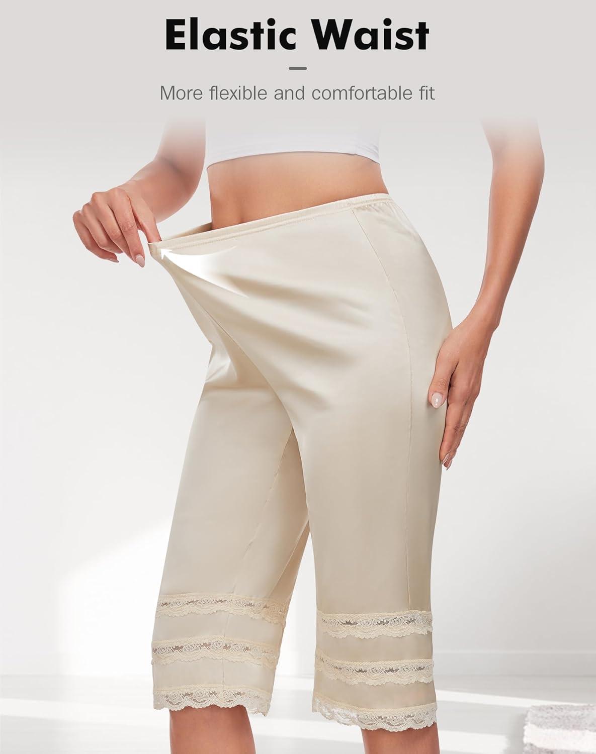 imageMANCYFIT Pettipants for Under Dresses Womens Bloomers Satin Culottes Slips 27 Snipit Lace Half Slip ShortsChampagne