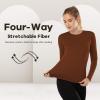 MANCYFIT Womens Thermal Tops Fleece Lined Shirt Long Sleeve Base Layer(Crew Neck-brown)