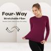 MANCYFIT Womens Thermal Tops Fleece Lined Shirt Long Sleeve Base Layer(Crew Neck-burgundy Red)