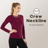 MANCYFIT Womens Thermal Tops Fleece Lined Shirt Long Sleeve Base Layer(Crew Neck-burgundy Red)