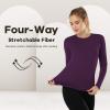 MANCYFIT Womens Thermal Tops Fleece Lined Shirt Long Sleeve Base Layer(Crew Neck-dark Purple)