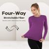 MANCYFIT Womens Thermal Tops Fleece Lined Shirt Long Sleeve Base Layer(Crew Neck-purple)