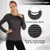 MANCYFIT Womens Thermal Tops Fleece Lined Shirt Long Sleeve Base Layer(Striped-black)