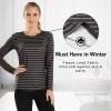 MANCYFIT Womens Thermal Tops Fleece Lined Shirt Long Sleeve Base Layer(Striped-black)