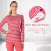 MANCYFIT Womens Thermal Tops Fleece Lined Shirt Long Sleeve Base Layer(Striped-pink)