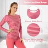 MANCYFIT Womens Thermal Tops Fleece Lined Shirt Long Sleeve Base Layer(Striped-pink)