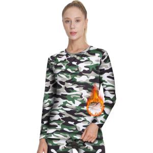 MANCYFIT Womens Thermal Tops Fleece Lined Shirt Long Sleeve Base Layer(Camouflage Green)