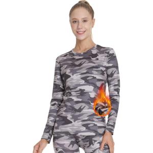 MANCYFIT Womens Thermal Tops Fleece Lined Shirt Long Sleeve Base Layer(Camouflage Grey)