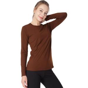 MANCYFIT Womens Thermal Tops Fleece Lined Shirt Long Sleeve Base Layer(Crew Neck-brown)