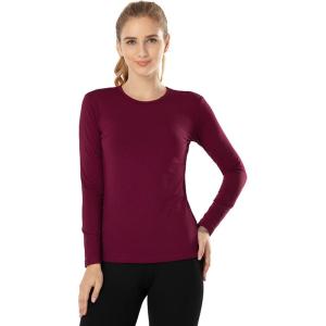 MANCYFIT Womens Thermal Tops Fleece Lined Shirt Long Sleeve Base Layer(Crew Neck-burgundy Red)
