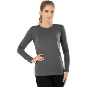 MANCYFIT Womens Thermal Tops Fleece Lined Shirt Long Sleeve Base Layer(Crew Neck-dark Grey)