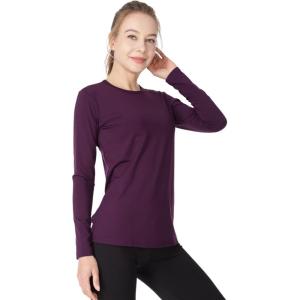 MANCYFIT Womens Thermal Tops Fleece Lined Shirt Long Sleeve Base Layer(Crew Neck-dark Purple)