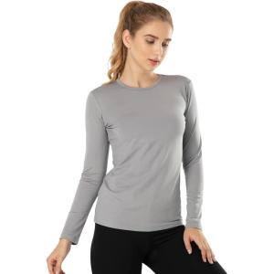 MANCYFIT Womens Thermal Tops Fleece Lined Shirt Long Sleeve Base Layer(Crew Neck-grey)