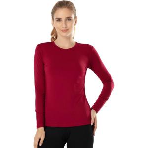 MANCYFIT Womens Thermal Tops Fleece Lined Shirt Long Sleeve Base Layer(Crew Neck-red)