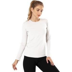 MANCYFIT Womens Thermal Tops Fleece Lined Shirt Long Sleeve Base Layer(Crew Neck-white)