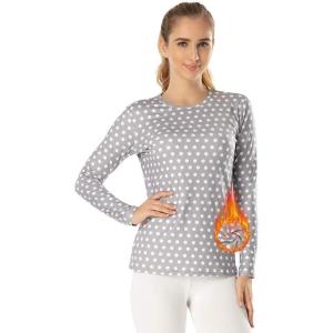 MANCYFIT Womens Thermal Tops Fleece Lined Shirt Long Sleeve Base Layer(Dotted-grey)