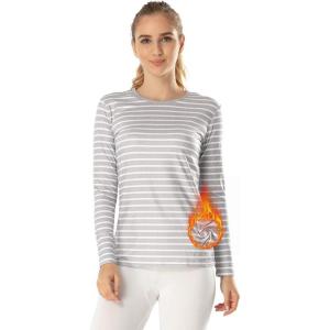 MANCYFIT Womens Thermal Tops Fleece Lined Shirt Long Sleeve Base Layer(Grey  White)