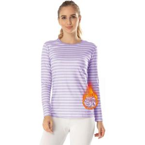 MANCYFIT Womens Thermal Tops Fleece Lined Shirt Long Sleeve Base Layer(Light Purple  White)