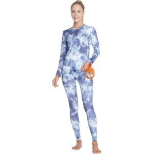 MANCYFIT Womens Thermal Tops Fleece Lined Shirt Long Sleeve Base Layer(Tie Dye Blue)
