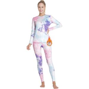 MANCYFIT Womens Thermal Tops Fleece Lined Shirt Long Sleeve Base Layer(Tie Dye Purple)