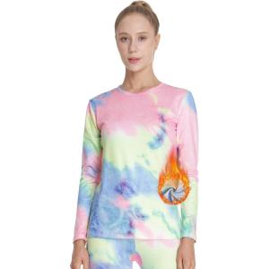 MANCYFIT Womens Thermal Tops Fleece Lined Shirt Long Sleeve Base Layer(Tie Dye Yellow)