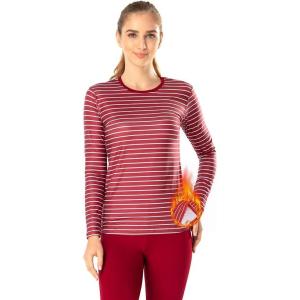 MANCYFIT Womens Thermal Tops Fleece Lined Shirt Long Sleeve Base Layer(Wine Red  White)