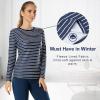 MANCYFIT Womens Thermal Tops Fleece Lined Shirt Long Sleeve Base Layer(Blue White)
