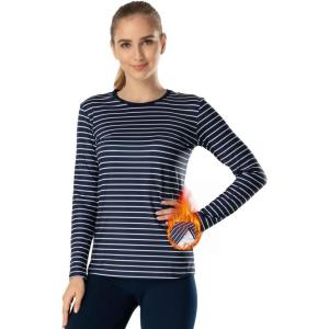 MANCYFIT Womens Thermal Tops Fleece Lined Shirt Long Sleeve Base Layer(Blue White)