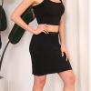 MANCYFIT Women Half Slips for Under Dresses Lace Waistband Above Knee Slip Skirt Wavy Hem(Black)