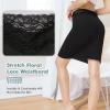 MANCYFIT Women Half Slips for Under Dresses Lace Waistband Above Knee Slip Skirt Wavy Hem(Black)