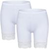 MANCYFIT Womens Slip Shorts for Under Dresses Anti Chafing Lace Undershorts Plus Size Short Leggings 2 Pack White Medium