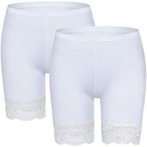MANCYFIT Womens Slip Shorts for Under Dresses Anti Chafing Lace Undershorts Plus Size Short Leggings 2 Pack White Medium