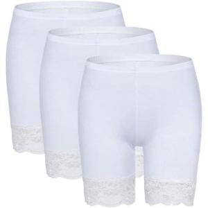 MANCYFIT Womens Slip Shorts for Under Dresses Anti Chafing Lace Undershorts Plus Size Short Leggings 3 Pack White Medium