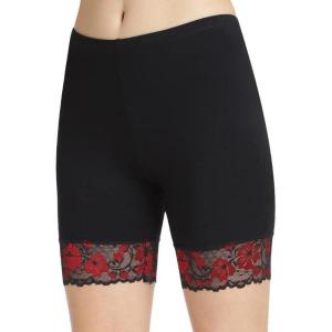 MANCYFIT Womens Slip Shorts for Under Dresses Anti Chafing Lace Undershorts Plus Size Short Leggings Black and Red Lace Large