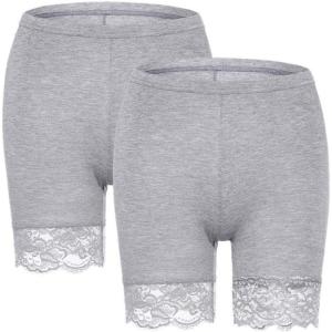 MANCYFIT Womens Slip Shorts for Under Dresses Anti Chafing Lace Undershorts Plus Size Short Leggings Gray 2 Pack XXX-Large