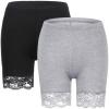 MANCYFIT Womens Slip Shorts for Under Dresses Anti Chafing Lace Undershorts Plus Size Short Leggings 2 Pack Black/Gray Small