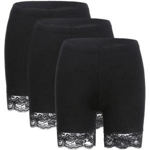 MANCYFIT Womens Slip Shorts for Under Dresses Anti Chafing Lace Undershorts Plus Size Short Leggings 3 Pack Black X-Large