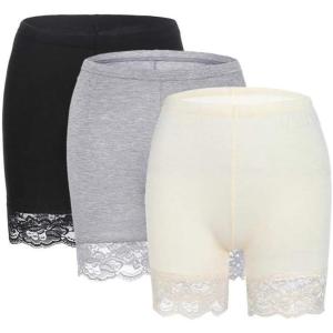 MANCYFIT Womens Slip Shorts for Under Dresses Anti Chafing Lace Undershorts Plus Size Short Leggings 3 Pack Black/Gray/Beige Small