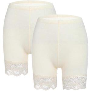 MANCYFIT Womens Slip Shorts for Under Dresses Anti Chafing Lace Undershorts Plus Size Short Leggings Beige 2 Pack Small
