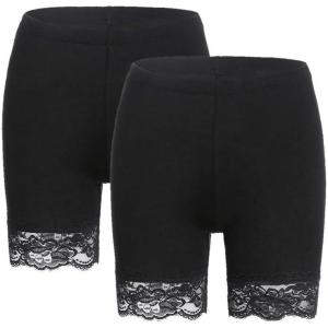 MANCYFIT Womens Slip Shorts for Under Dresses Anti Chafing Lace Undershorts Plus Size Short Leggings Black 2 Pack Small