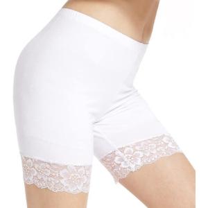 MANCYFIT Womens Slip Shorts for Under Dresses Anti Chafing Lace Undershorts Plus Size Short Leggings White and Golden Lace Medium