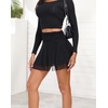 MANCYFIT Y2K Mini Skirt Lace Mesh Ruffle Skirt for Women Short Skort Layered Half Slip(Black)