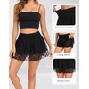 MANCYFIT Y2K Mini Skirt Lace Ruffle Skirt for Women Short Skort Layered Half Slip(Black)