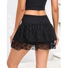 MANCYFIT Y2K Mini Skirt Lace Ruffle Skirt for Women Short Skort Layered Half Slip(Black)