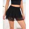 MANCYFIT Y2K Mini Skirt Lace Ruffle Skirt for Women Short Skort Layered Half Slip(Black)