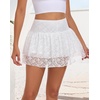 MANCYFIT Y2K Mini Skirt Lace Ruffle Skirt for Women Short Skort Layered Half Slip(White)
