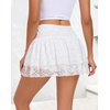 MANCYFIT Y2K Mini Skirt Lace Ruffle Skirt for Women Short Skort Layered Half Slip(White)