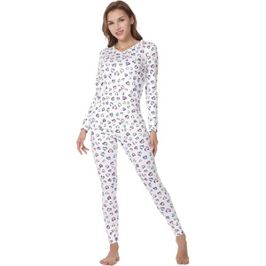 MANCYFIT Womens Thermal Underwear Long Johns Set with Fleece Lined Ultra Soft V Neck(Colorful Heart White)
