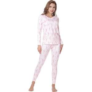MANCYFIT Womens Thermal Underwear Long Johns Set with Fleece Lined Ultra Soft V Neck(Flamingo Pink)