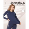 MANCYFIT Thermal Underwear for Women Long Johns Thermal Sets Contrast Color Stitching Base Layer Women Cold Weather(Navy and White Lines)